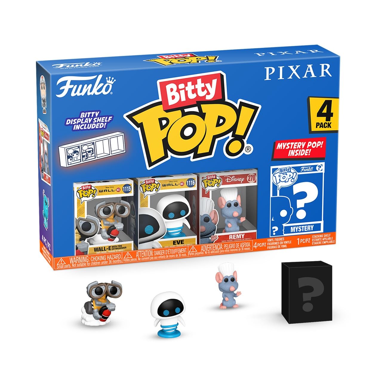Funko Bitty Pop! Pixar Series 4 Wall-E with Fire Extinguisher / Eve / Ratatouille Remy / Mystery - 4 Pack