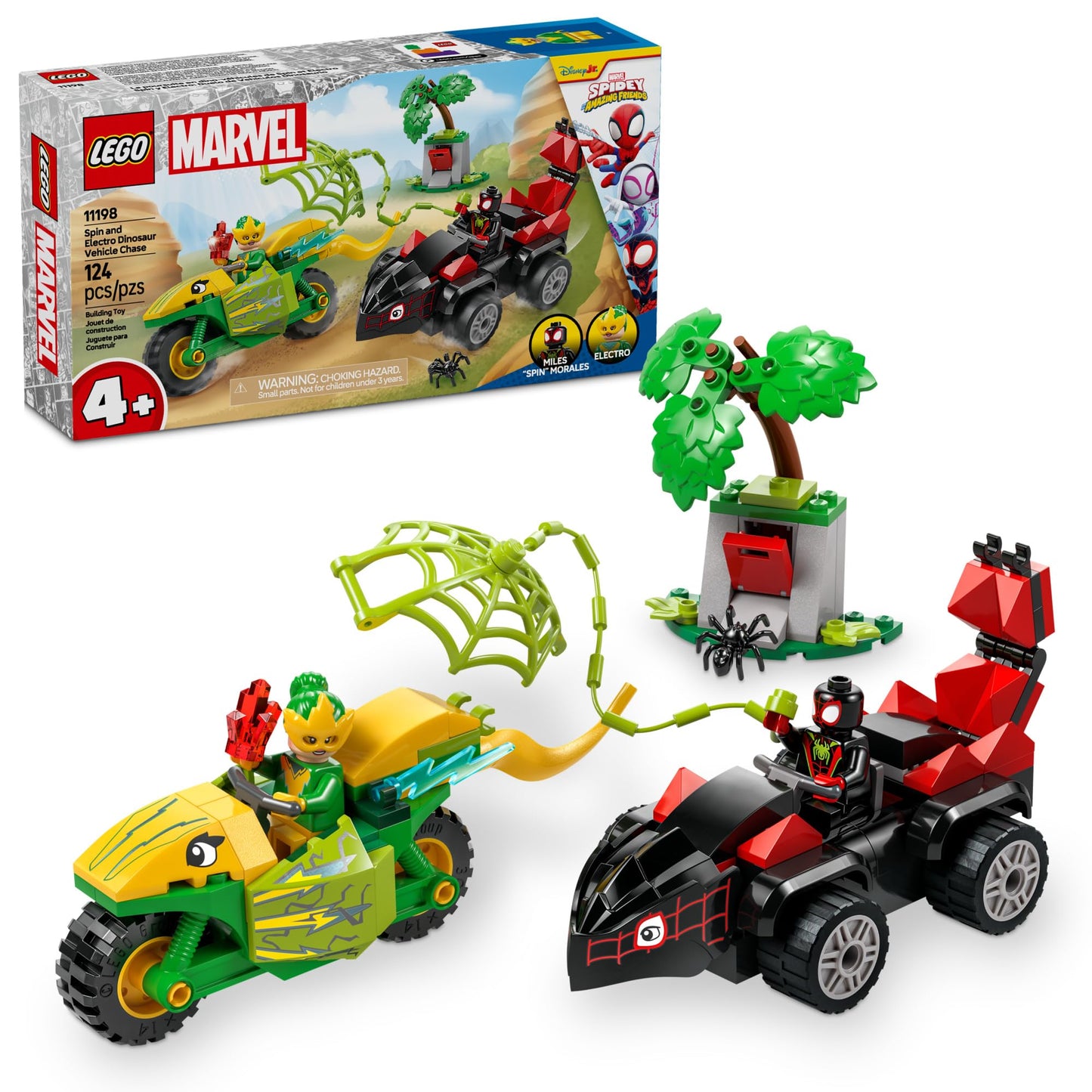 LEGO Marvel Spidey and His Amazing Friends Spin and Electro Dinosaur Vehicle Chase 11198