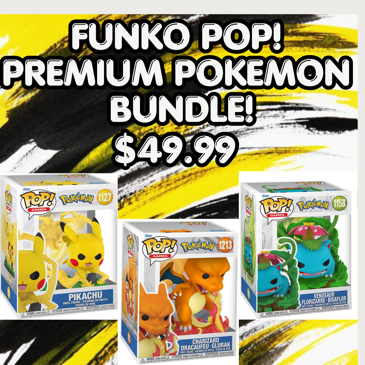 Funko POP! Pokemon Bundle! Charizard #1213, Venusaur #1158 , & Pikachu #1172