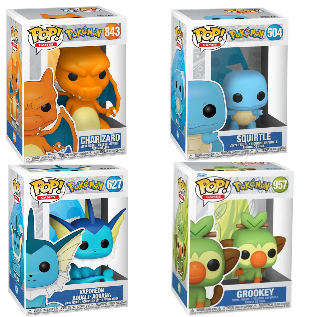 Funko POP! Pokemon Bundle! Charizard, Squirtle, Vaporeon & Grookey!