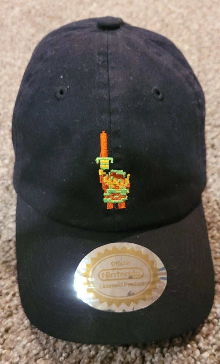 Legend of Zelda Link 8-Bit Holding Sword Baseball Hat Cap Black