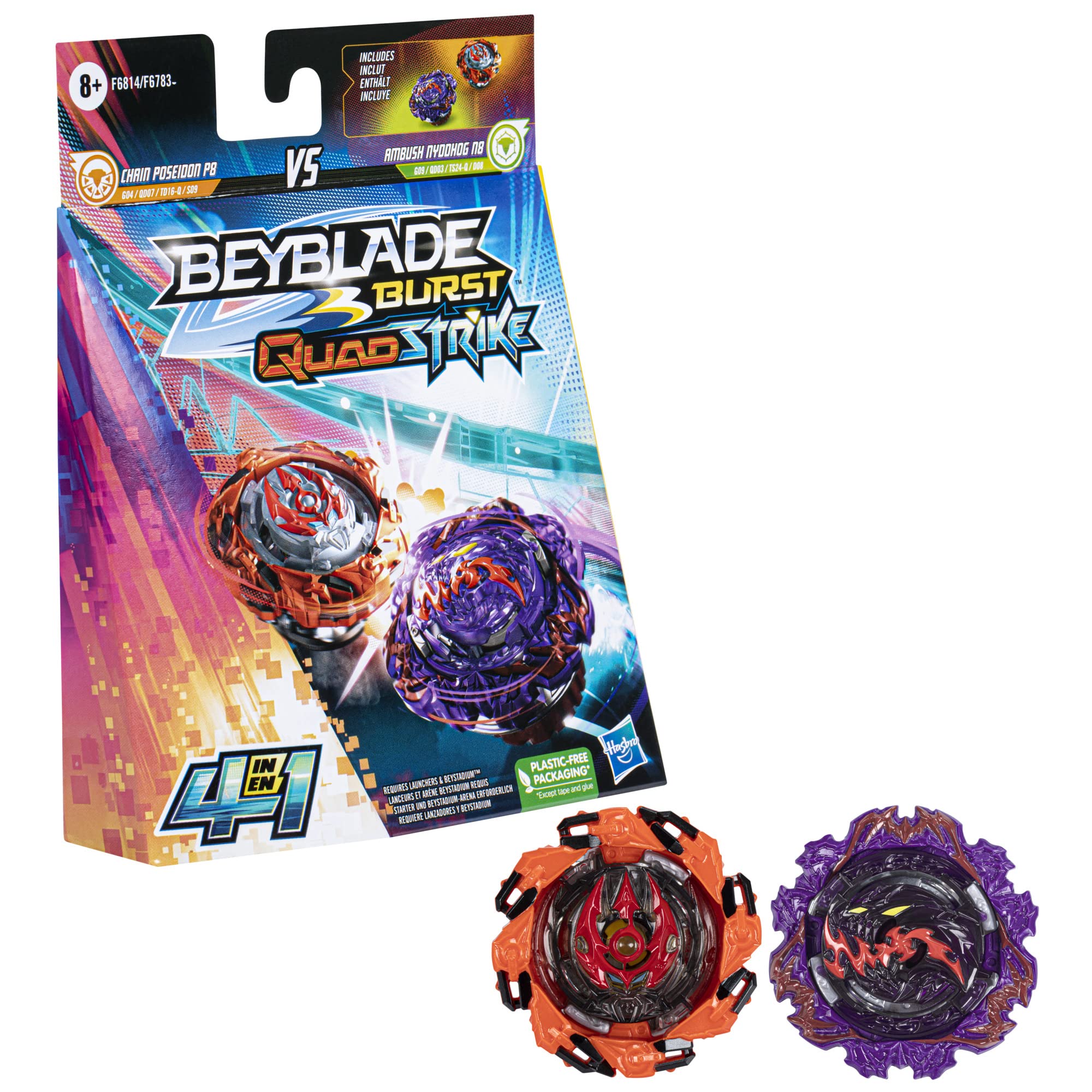 Beyblade Burst QuadStrike Ambush Nyddhog N8 and Chain Poseidon P8 Spin –  eVend