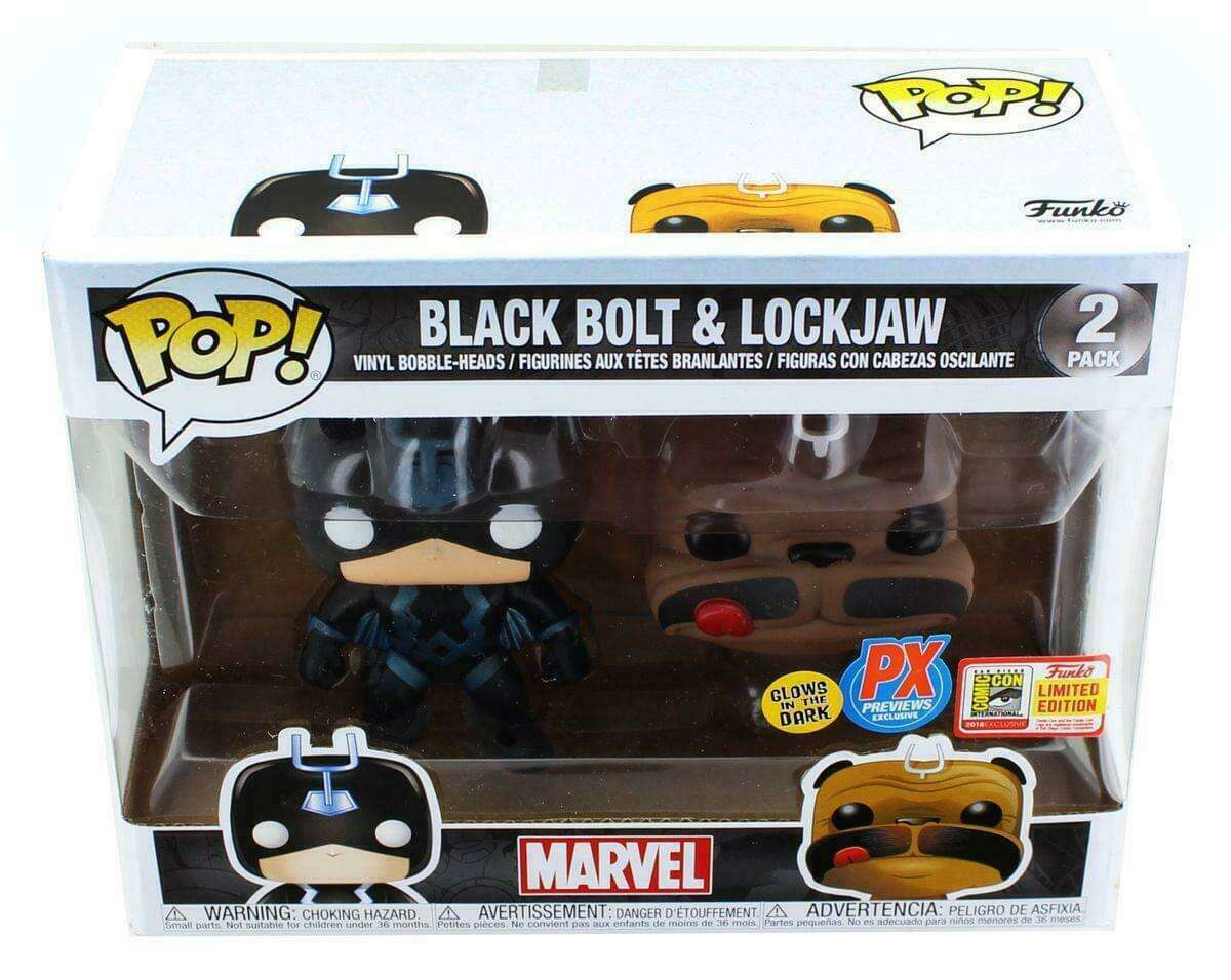 Funko POP! Marvel Black Bolt (Blue - Glow) & Lockjaw (Teleporting) (2-Pack) PX Eclusive SDCC Sticker Limited Edition
