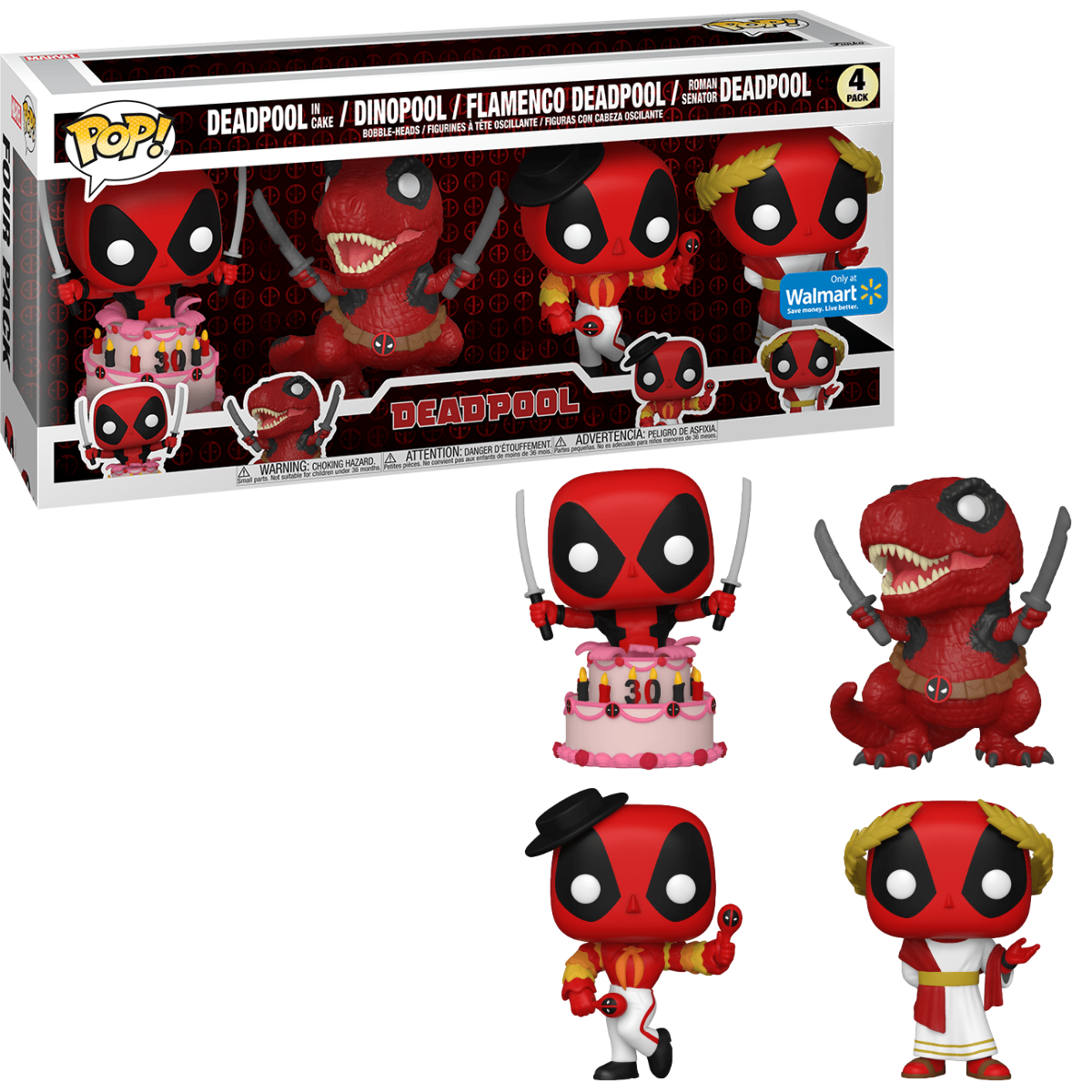 Funko POP! Marvel Deadpool in Cake / Dinopool / Flamenco Deadpool / Roman Senator Deadpool 4-Pack Exclusive