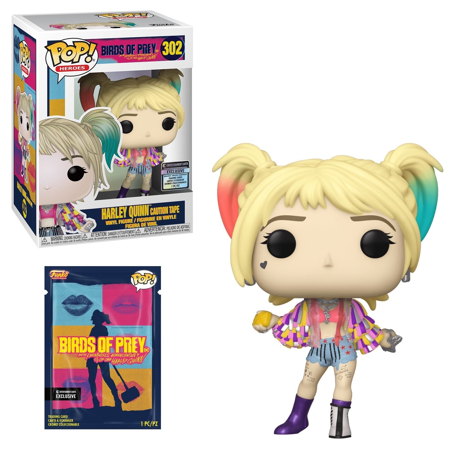 Funko POP! Heroes Birds of Prey Harley Quinn with Caution Tape #302 with Collectible Card Exclusive