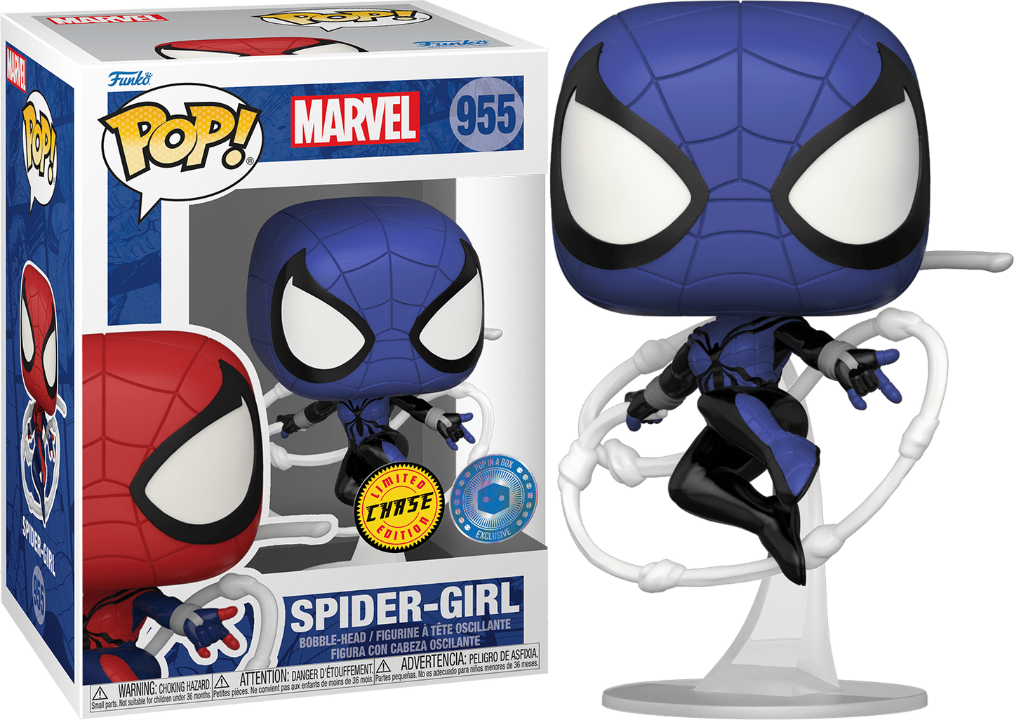 Funko POP! Marvel CHASE Leaping Spider-Girl (Blue) #955 Pop In A Box Exclusive