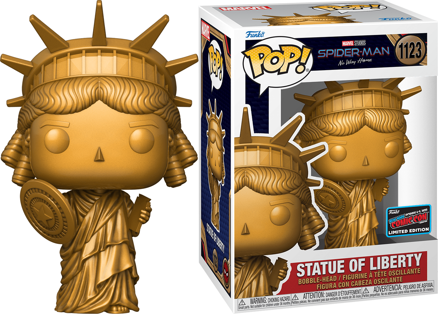 Funko POP! Marvel Studios Spider-Man No Way Home Statue of Liberty #1123 NYCC 2022 Convention Sticker Exclusive