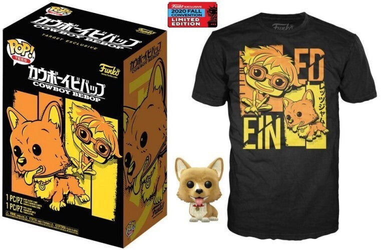Funko POP! Tees Cowboy Bebop Flocked Ein With Size Large Ein and Ed T-Shirt Collectors Box Exclusive
