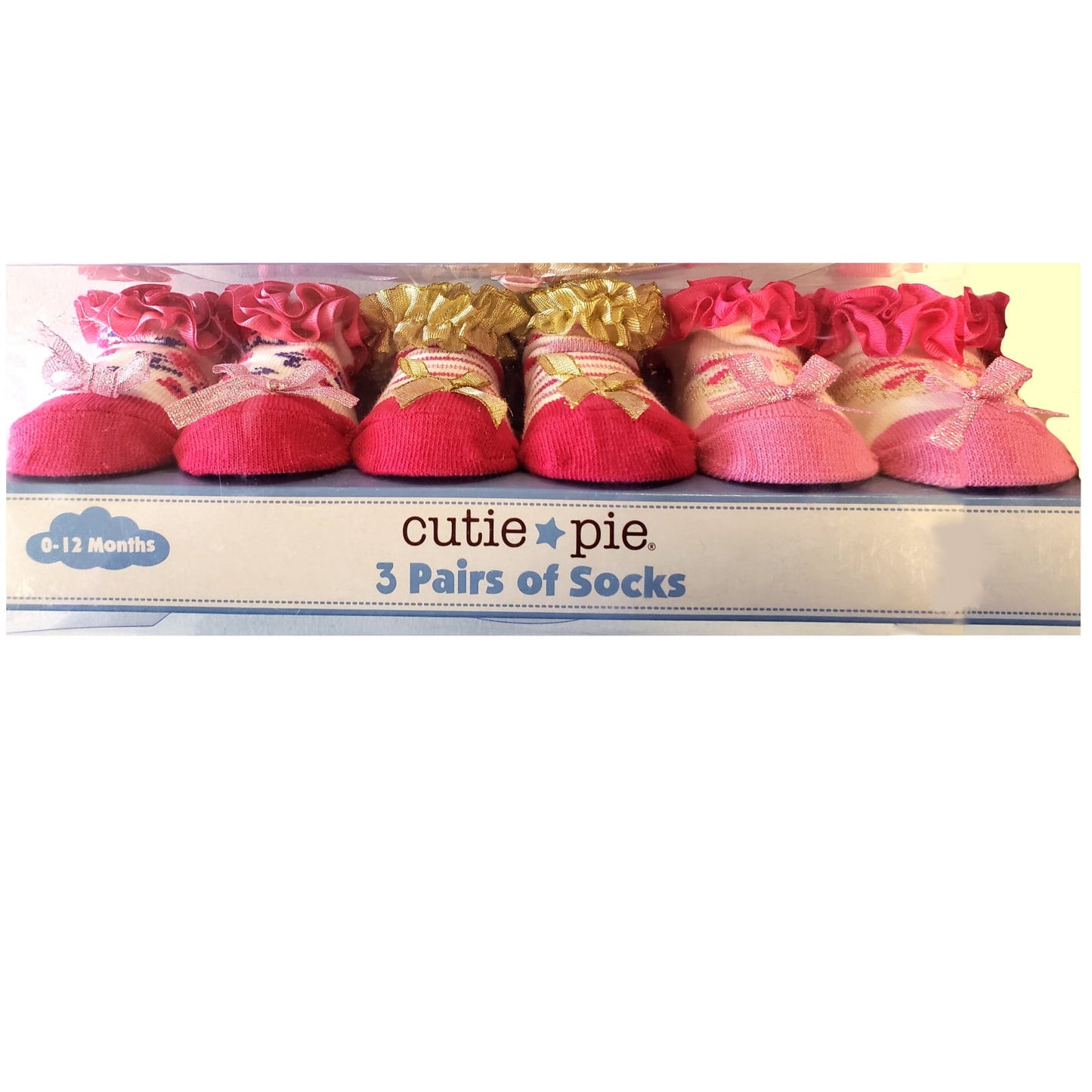 Cutie Pie Girl Motif Socks 0-12 months 3-Pair Gift Pack