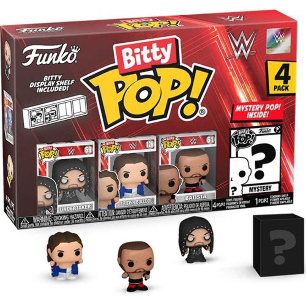 Funko Bitty Pop! : WWE Mini Collectible Toys 4-Pack - Undertaker, British Bulldog, Batista, & Mystery Chase Figure