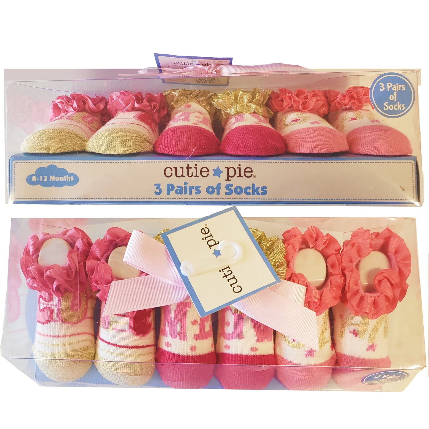 Cutie Pie Cute Glam Socks 0-12 months 3-Pair Gift Pack