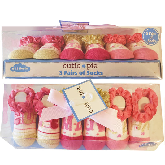 Cutie Pie Cute Glam Socks 0-12 months 3-Pair Gift Pack