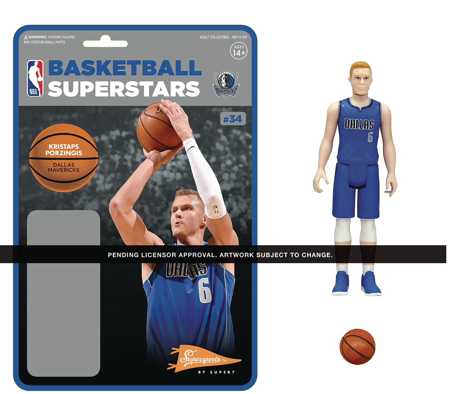 Super7 NBA Dallas Mavericks Kristaps Porzingis Reaction Figure
