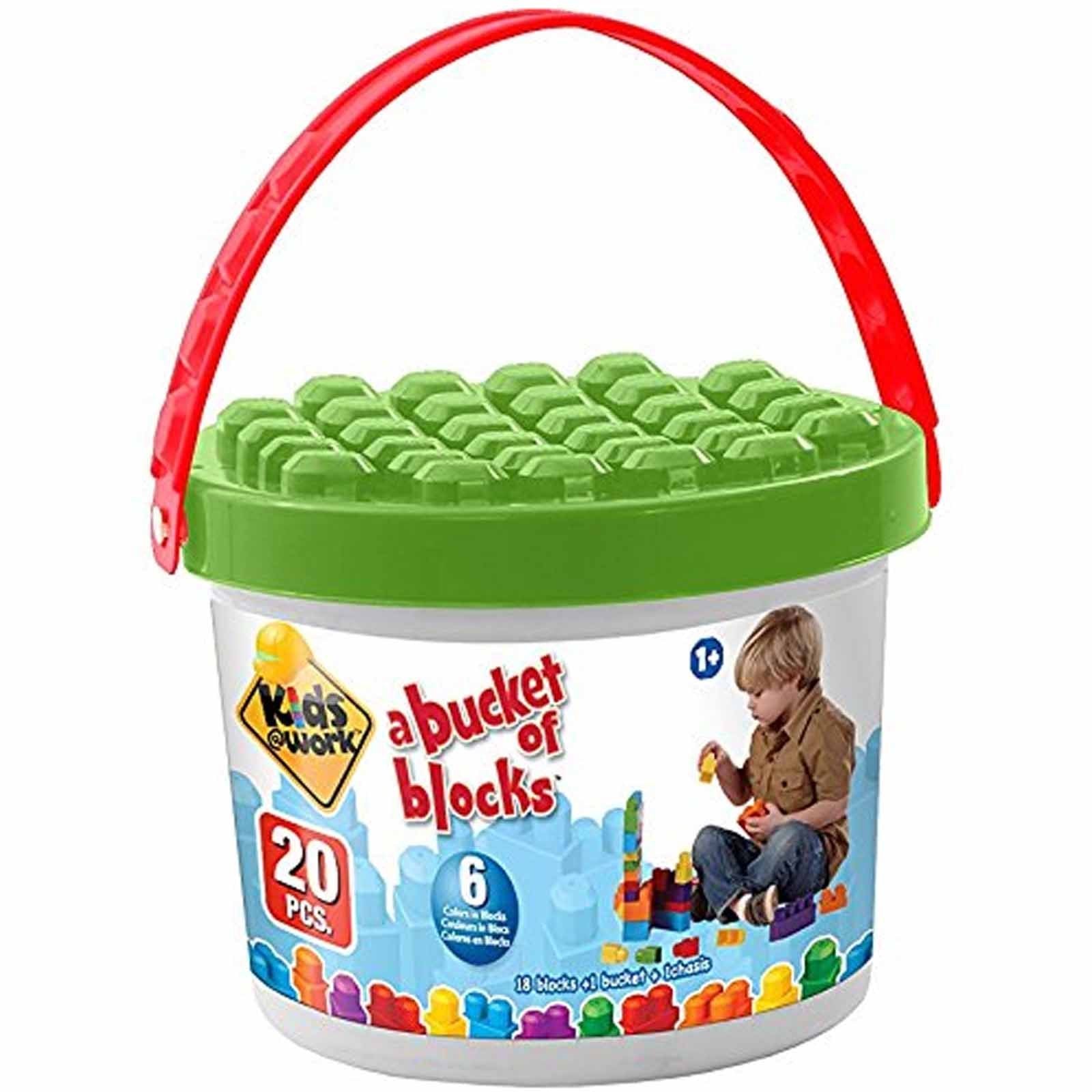 Block Craft Bucket Kids@Work Bucket of Blocks, 20 Building Blocks with Storage Bucket – eVend