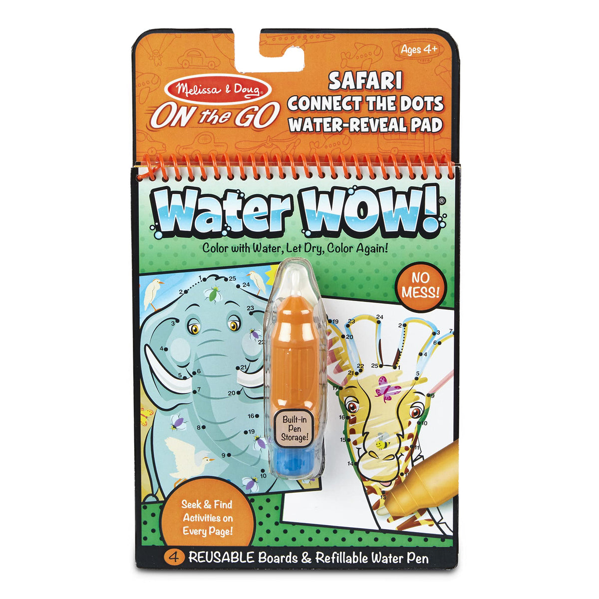 Melissa & Doug On the Go Water Wow! Reusable Water-Reveal Activity Pad - Connect The Dots - Safari - Party Favors, Stocking Stuffers, Travel Toys, Mess Free Coloring Books for Kids Ages 4+