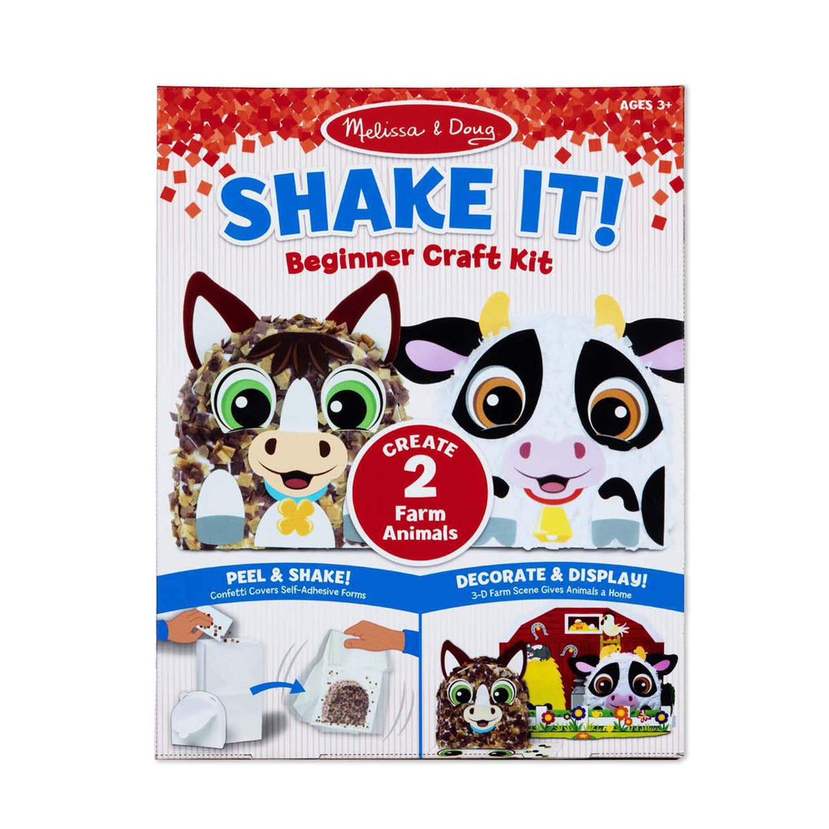 Melissa & Doug Shake It! Farm Animals Beginner Craft Kit - Confetti-Covered Cow and Horse (4” x 1.5” Each)