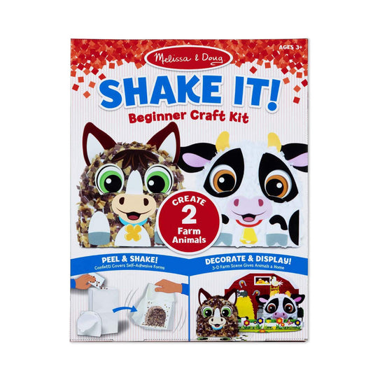 Melissa & Doug Shake It! Farm Animals Beginner Craft Kit - Confetti-Covered Cow and Horse (4” x 1.5” Each)