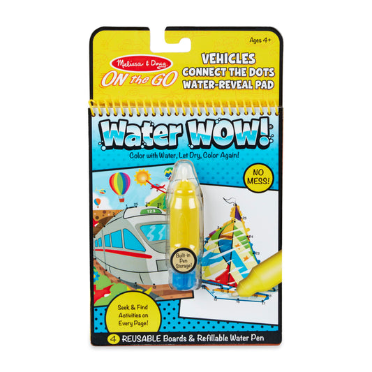 Melissa & Doug On the Go Water Wow! Reusable Water-Reveal Activity Pad - Connect The Dots - Vehicles- Car Theme Party Favors, Stocking Stuffers, Travel Toys, Mess Free Coloring Books for Kids Ages 4+