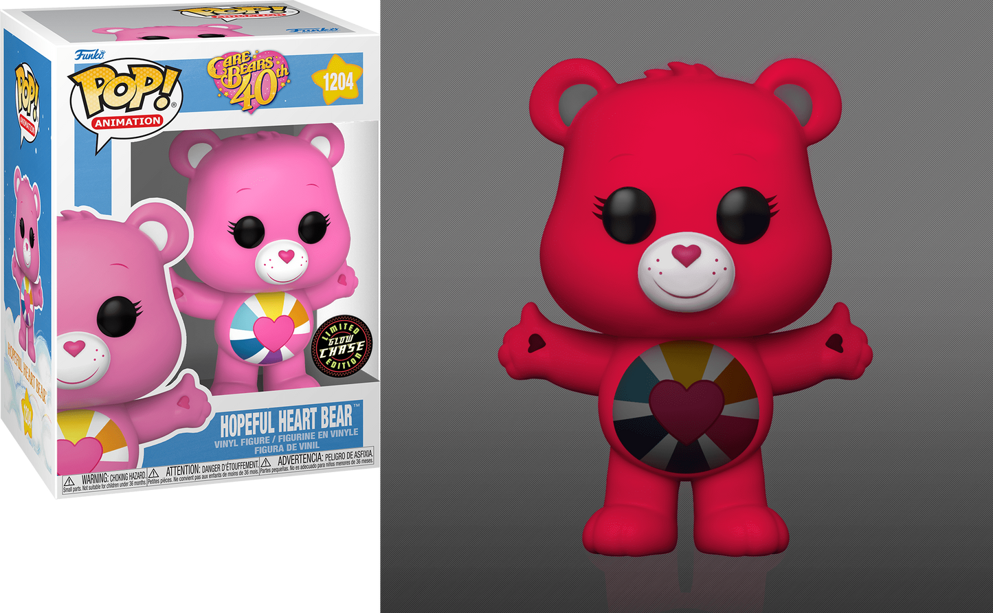 Funko POP! Animation Care Bears 40th CHASE Hopeful Heart Bear #1204 [Glows in the Dark]