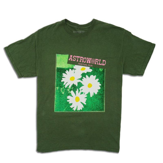 Travis Scott Astroworld Festival Run Flower Olive Tee 93665-344