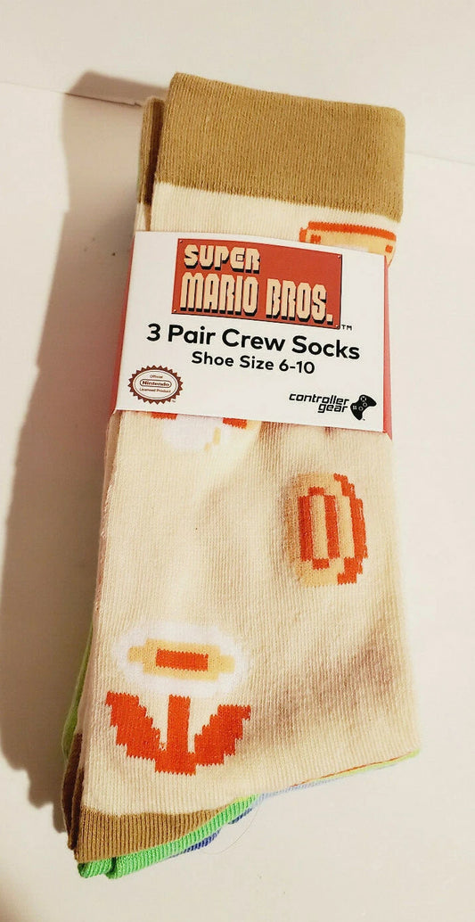 Super Mario Bros. 3 Pair Crew Socks Size 6-10 Fire Flower