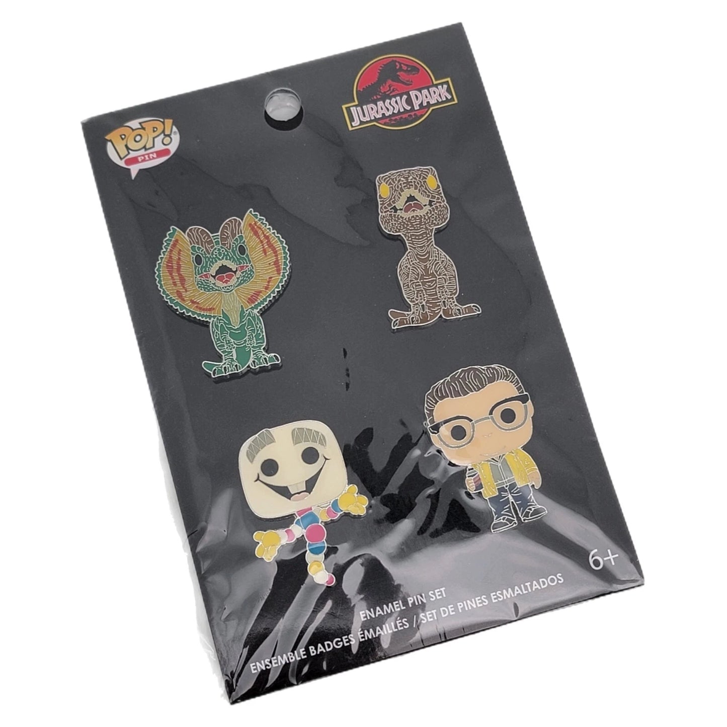 Funko Jurassic Park Enamel Pop Pin Set Nedry Dilophosaurus Raptor Dna