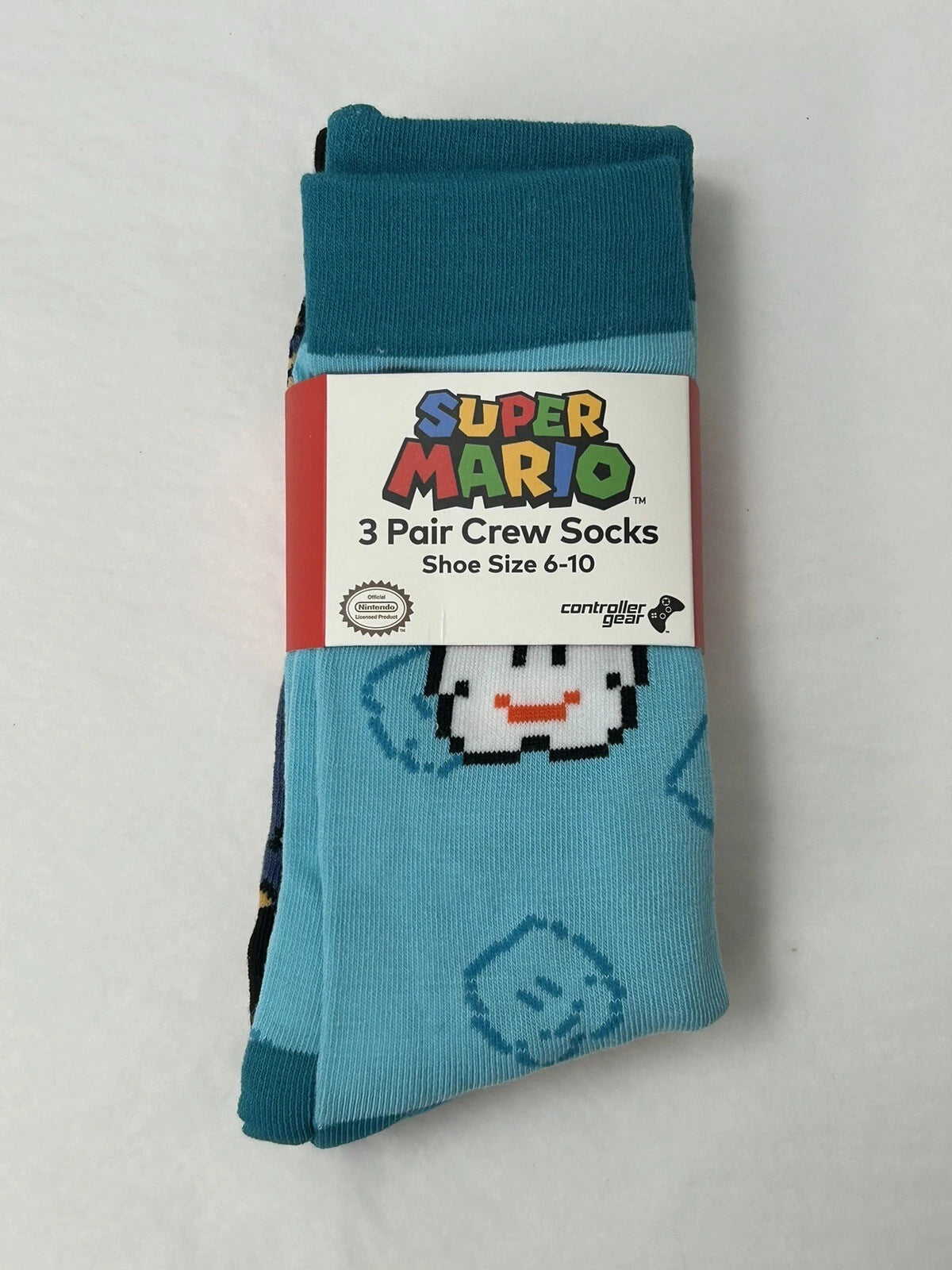 Super Mario Bros. 3 Pair Crew Socks Size 6-10 Clouds and Lakitus