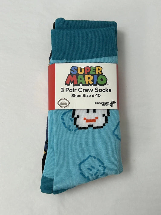Super Mario Bros. 3 Pair Crew Socks Size 6-10 Clouds and Lakitus