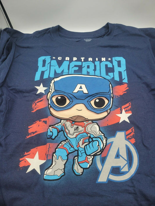 Funko POP! Tees Marvel Avengers End Game Captain America T-shirt (Blue) Size XL