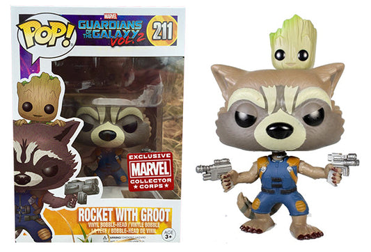 Funko POP! Marvel Guardians of the Galaxy Vol. 2 Rocket with Groot #211 Collector Corps Exclusive