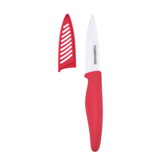 Farberware Professional 3-inch Ceramic Paring Knife with Red Blade Cover and Handle