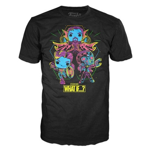 Funko POP! Tees Marvel Studios What If...? Doctor Strange Captain Carter Star-Lord [Blacklight] Size 2XL T-Shirt Exclusive