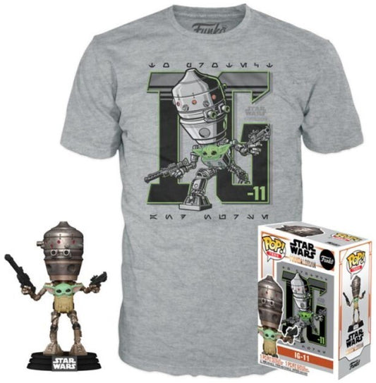 Funko POP! and Tee Star Wars The Mandalorian IG-11 Carrying Grogu with Size Medium T-Shirt Collectors Box Exclusive