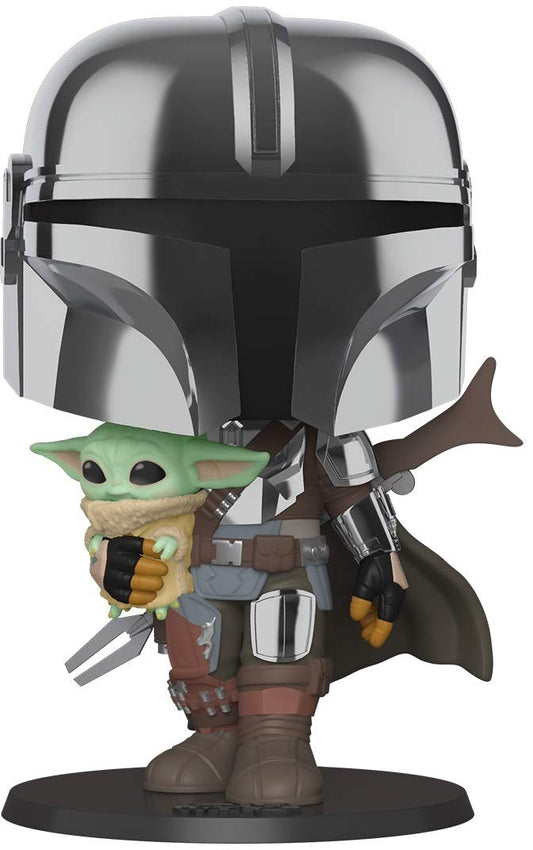 Funko POP! Star Wars The Mandalorian - 10 Inch Chrome Mandalorian with The Child