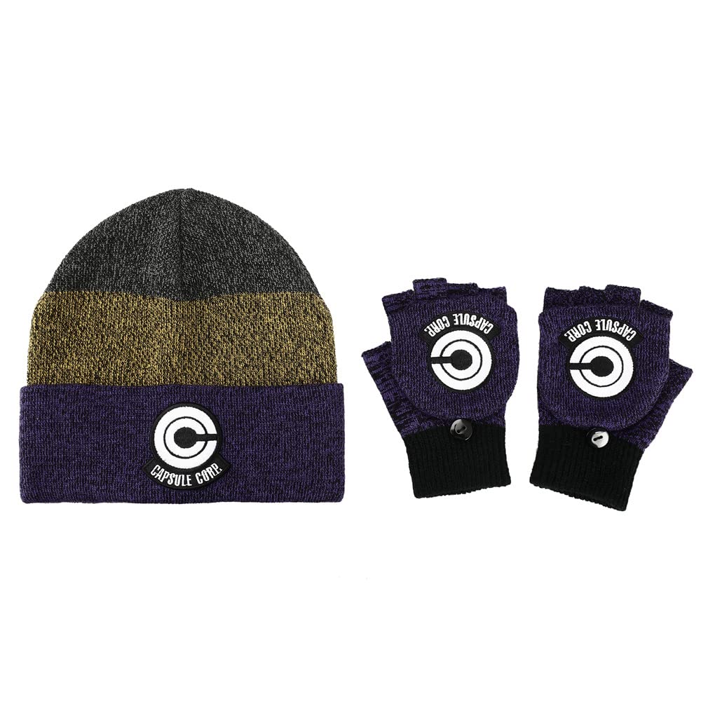 Dragon Ball Z Capsule Corp Marled Glomitts and Embroidered Beanie Combo