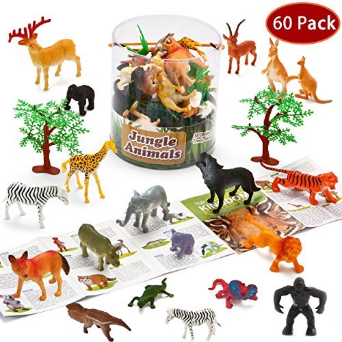 JOYIN 60 Pieces Safari Jungle Animal Figures Playset