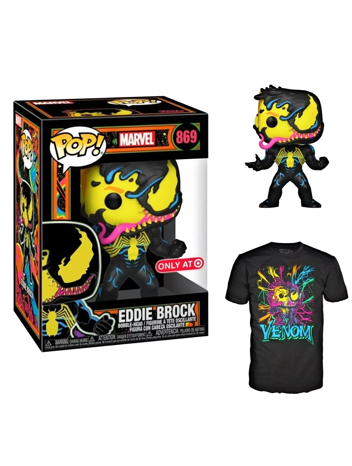 Funko POP! and Tee Black Light Venom (Eddie Brock) with Size Large [L] T-Shirt Exclusive