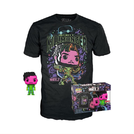 Funko POP! and Tee Marvel What If...? Erik Killmonger [Blacklight] with Size Medium T-Shirt Collectors Box Exclusive