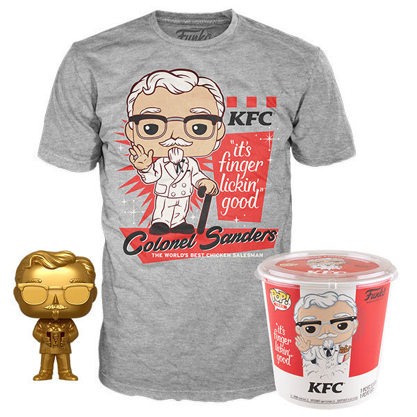 Funko POP Tees! Ad Icons Colonel Sanders [Gold] with Size XL T-Shirt in Bucket of Chicken Collectors Box