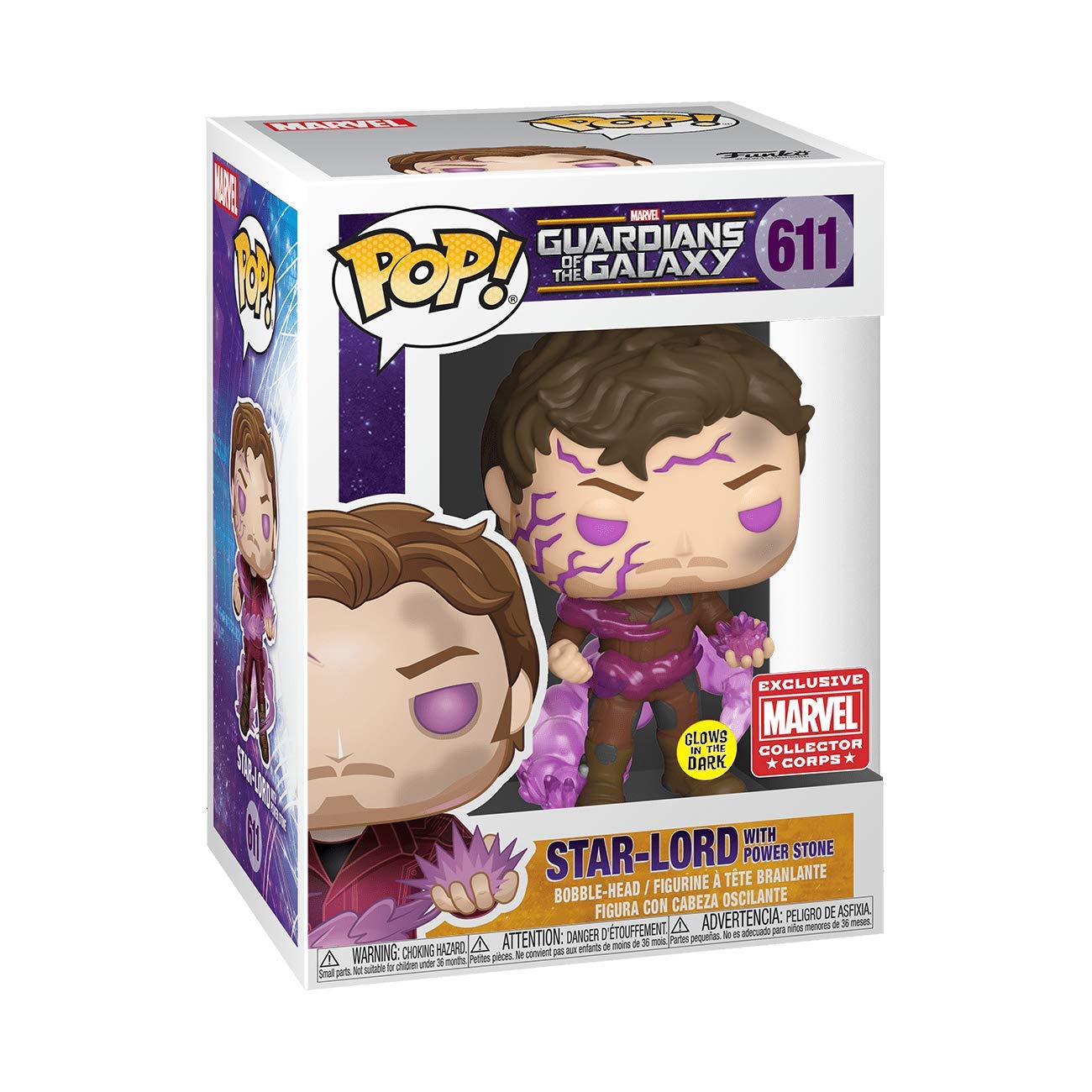 Funko POP! Marvel Guardians of The Galaxy Star Lord with Power Stone #611 [Glows in the Dark] Collector Corps Exclusive [POP! Protector]