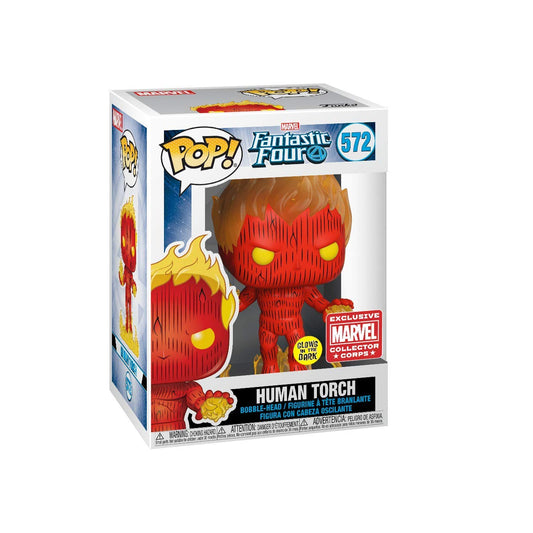 Funko POP! Marvel Fantastic Four Human Torch #572 [Glows in the Dark] Collector Corps Exclusive [POP! Protector]