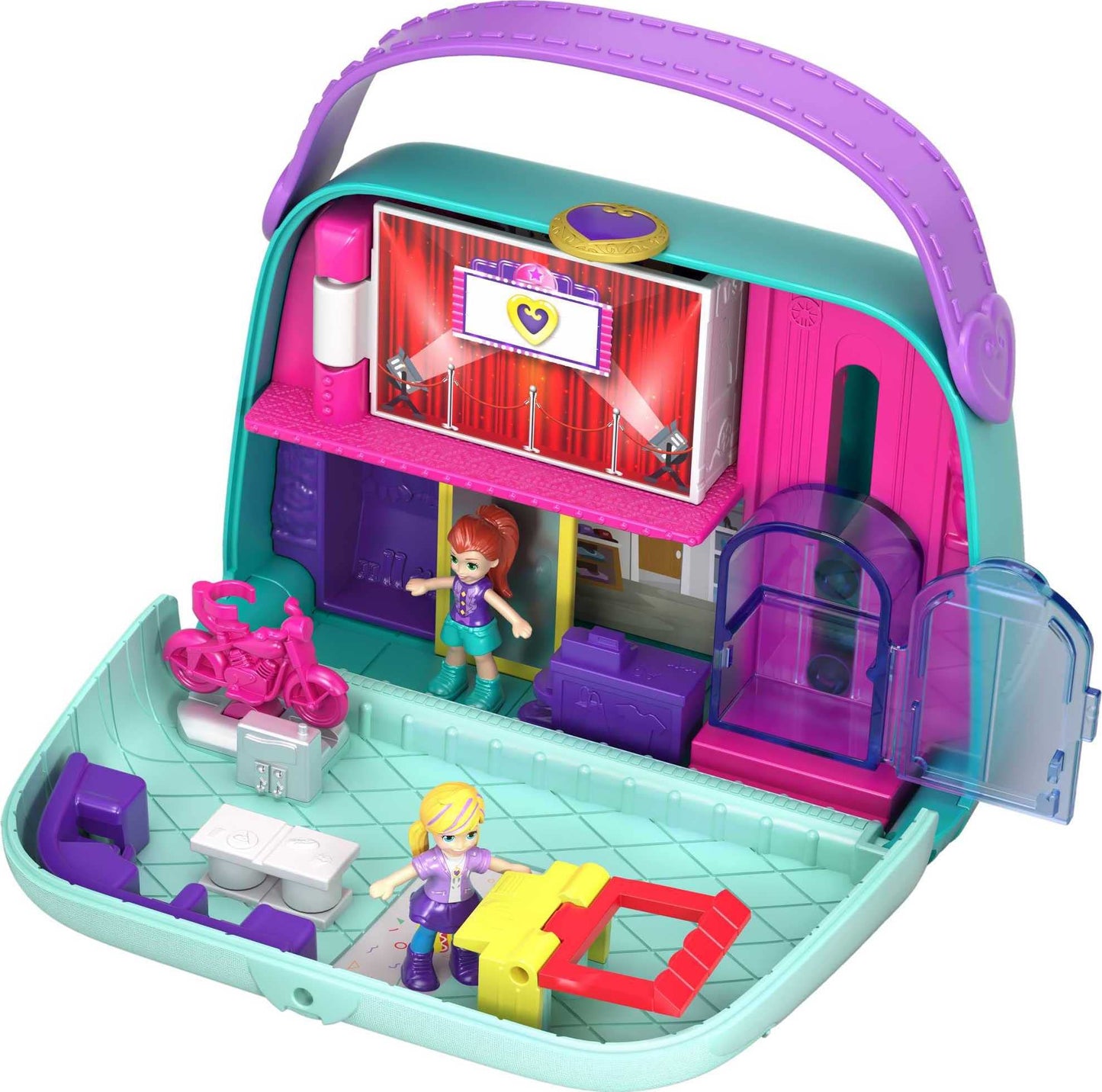 Polly Pocket 2-In-1 Playset, Travel Toy with 2 Micro Dolls & Surprise Accessories, Pocket World Mini Mall Escape Purse Compact