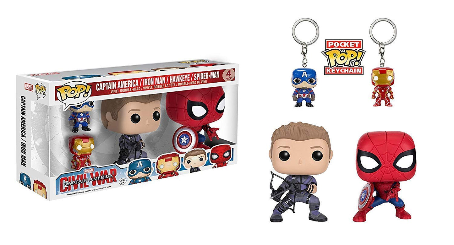 Funko POP! Marvel Civil War Hawkeye Spiderman, Iron Man & Captain America Keychain