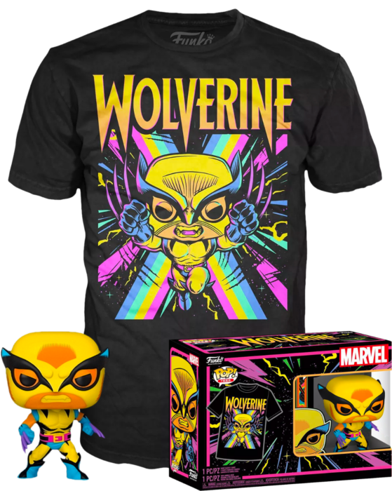 Funko POP! & Tee Marvel: X-Men Wolverine [Blacklight] with Size Large T-Shirt Collectors Box Exclusive