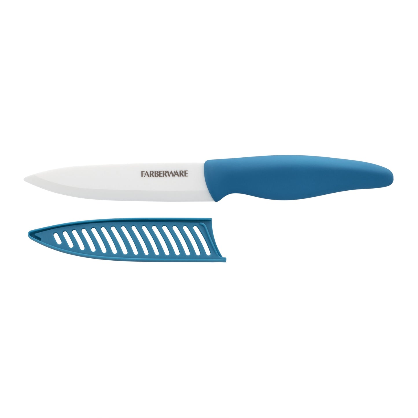 Farberware Professional 5-inch Ceramic Utility Knife with Teal Blade Cover and Handle