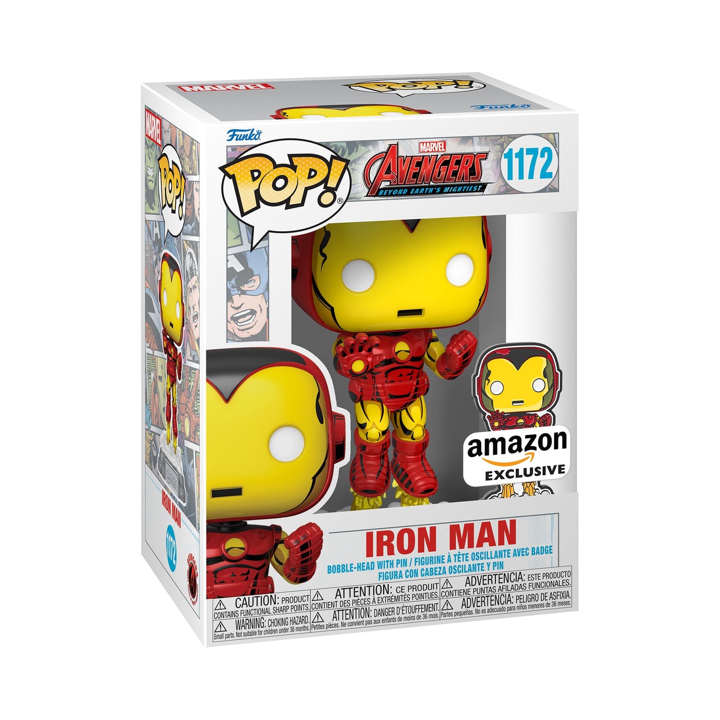 Funko Pop! & Pin: The Avengers: Earth's Mightiest Heroes - 60th Anniversary, Iron Man with Pin, Amazon Exclusive