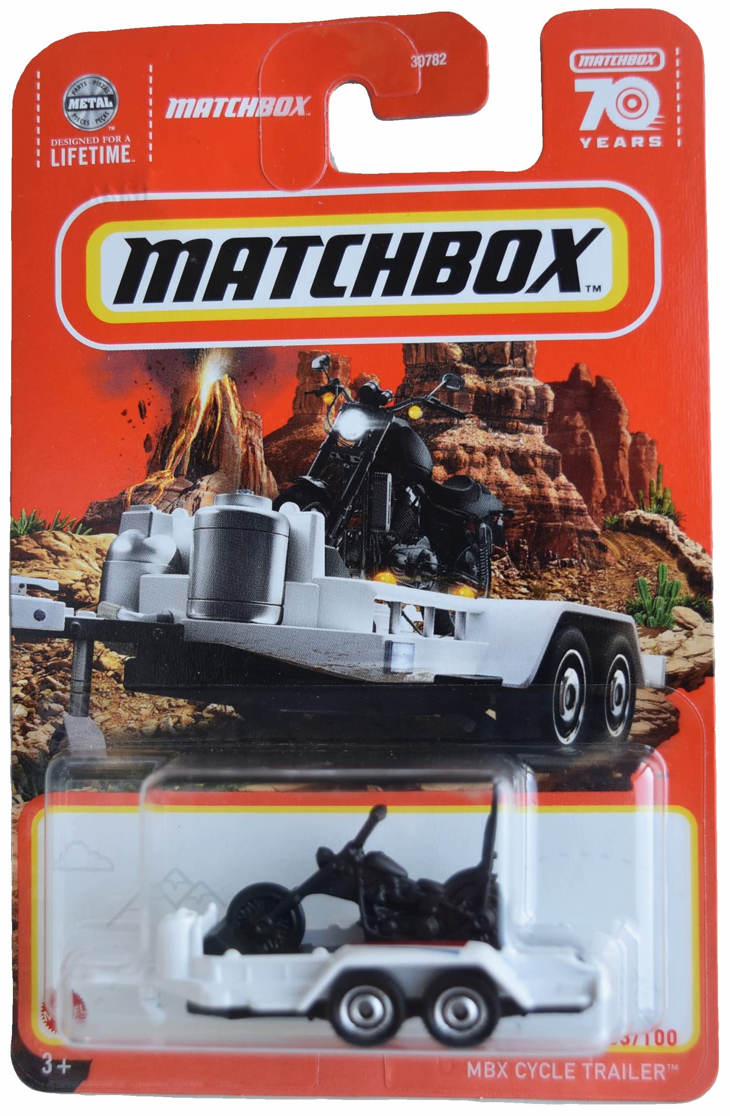 Matchbox 70 Years WHITE MBX Cycle Trailer 63/100 [Tall Sissy Bar Variation Cycle Edition]