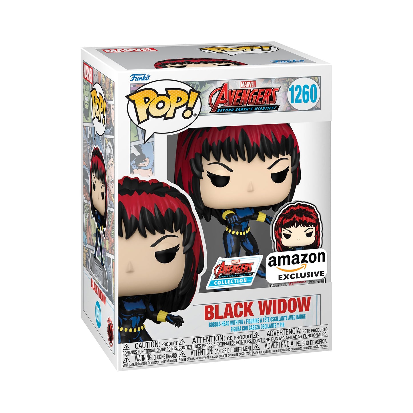 Funko Pop! & Pin: The Avengers: Earth's Mightiest Heroes - 60th Anniversary, Black Widow with Pin, Amazon Exclusive