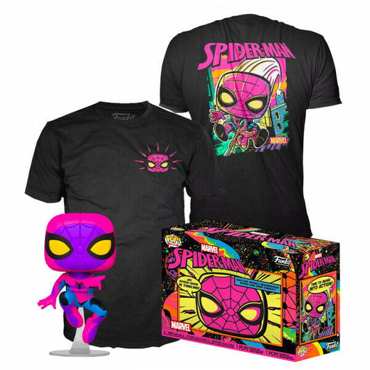 Funko POP! Tees Marvel Spider-Man [Black Light] Size L Exclusive Collectors Box