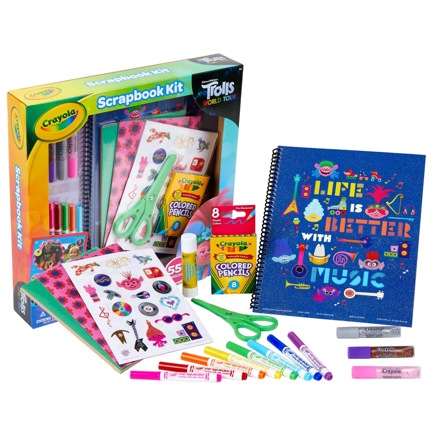 Crayola Trolls World Tour, Scrapbook Kit, Trolls 2, Over 60 Art Supplies, Gift for Kids, 5, 6, 7, 8